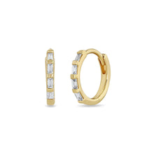 Load image into Gallery viewer, gold baguette huggie hoop earrings
