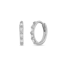 Load image into Gallery viewer, silver baguette huggie hoop earrings